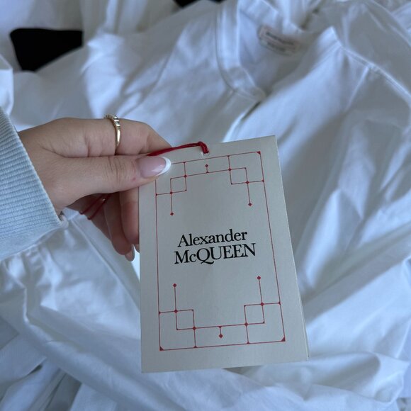 NWT Alexander McQueen Mini Shirt Dress Band Collar Fit And Flare White Poplin - Picture 3 of 12